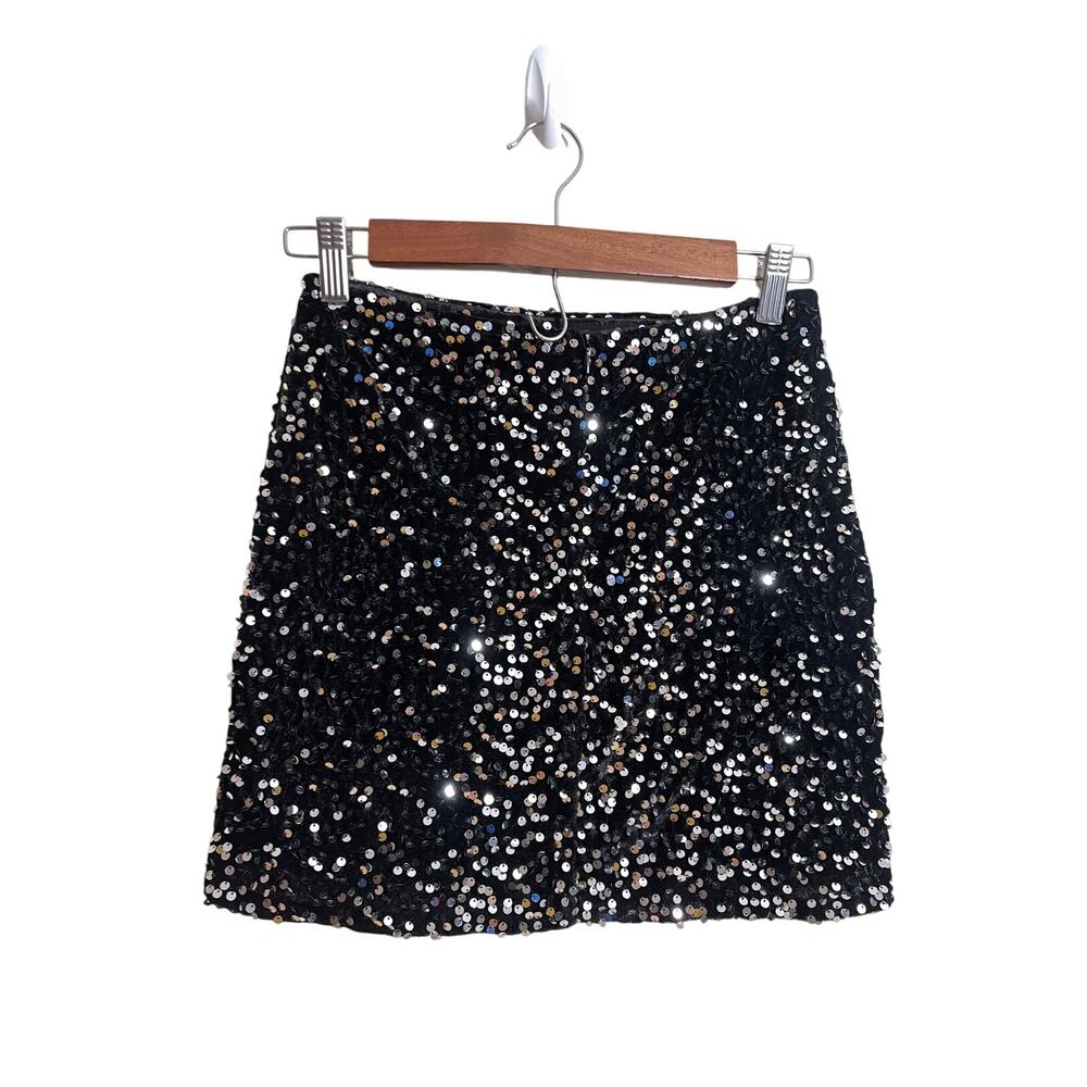 Vassia Kostara Sequin Mini Skirt Black Silver Sparkle Party Holiday Womans Small